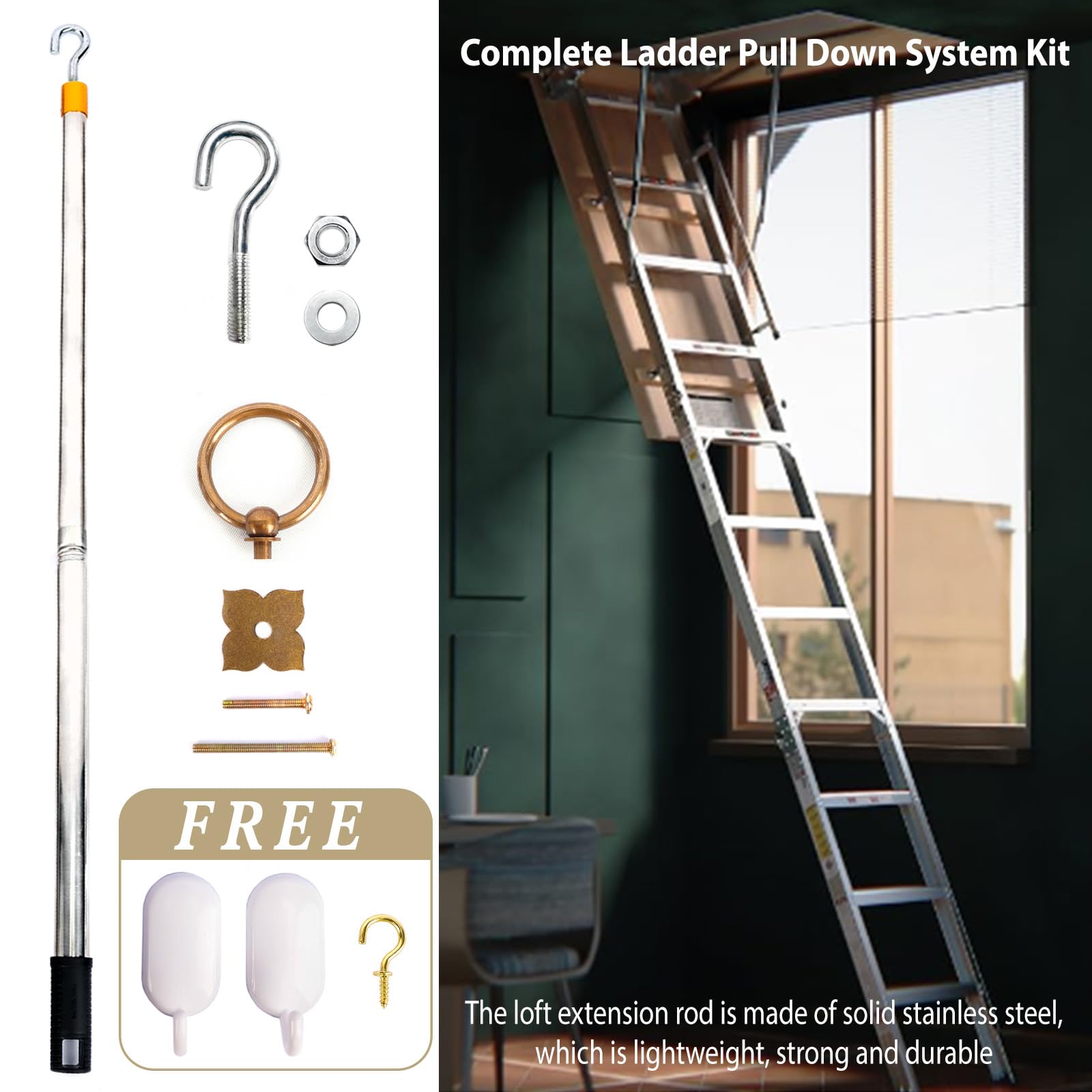 DRESSMAKER Attic Hook Kit with brass handle for secure hatch operation