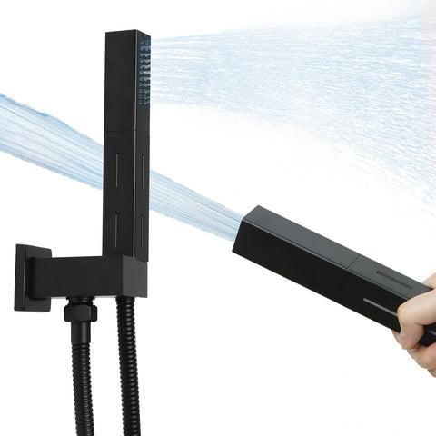 Drettyer matte black brass 2-in-1 shower head with versatile spray.