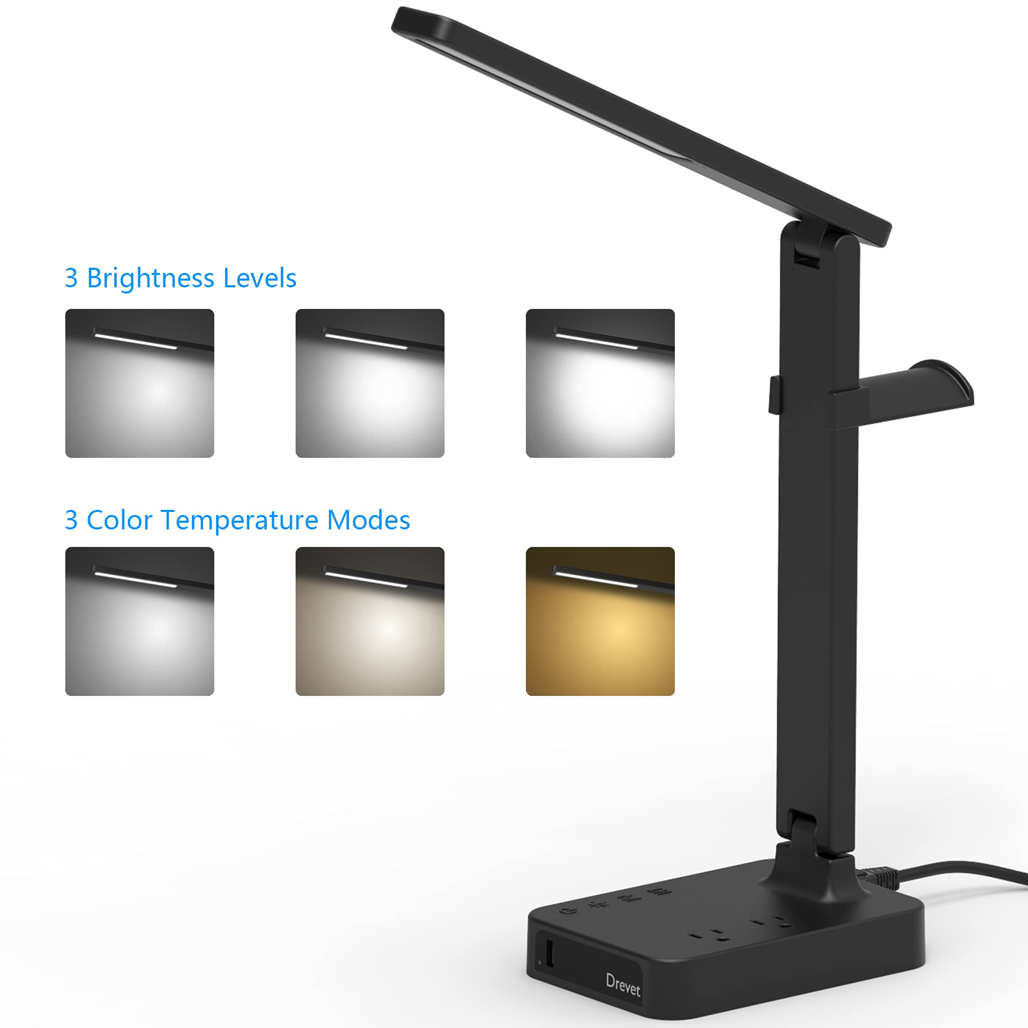 Drevet desk lamp with USB charger powers devices neatly.