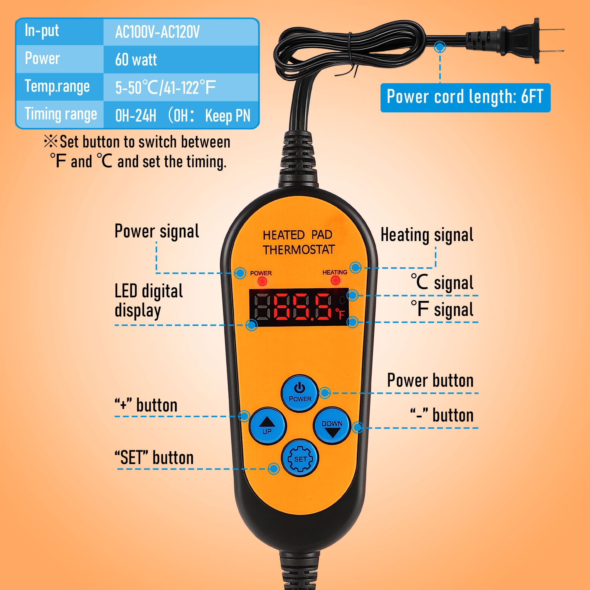 Dreyoo heater blanket LCD display showing temperature settings.