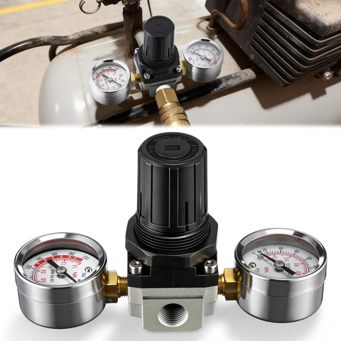 Dreyoo air regulator front view shows compact form and ports for quick setup
