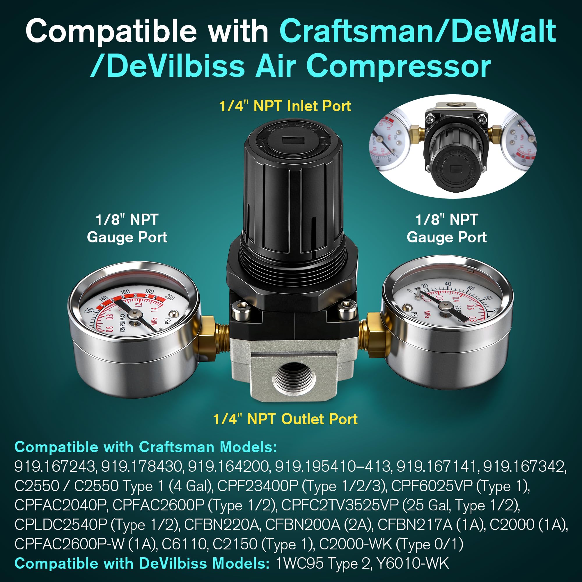 Dreyoo air regulator gauge closeup displays clear psi readings for precise tuning