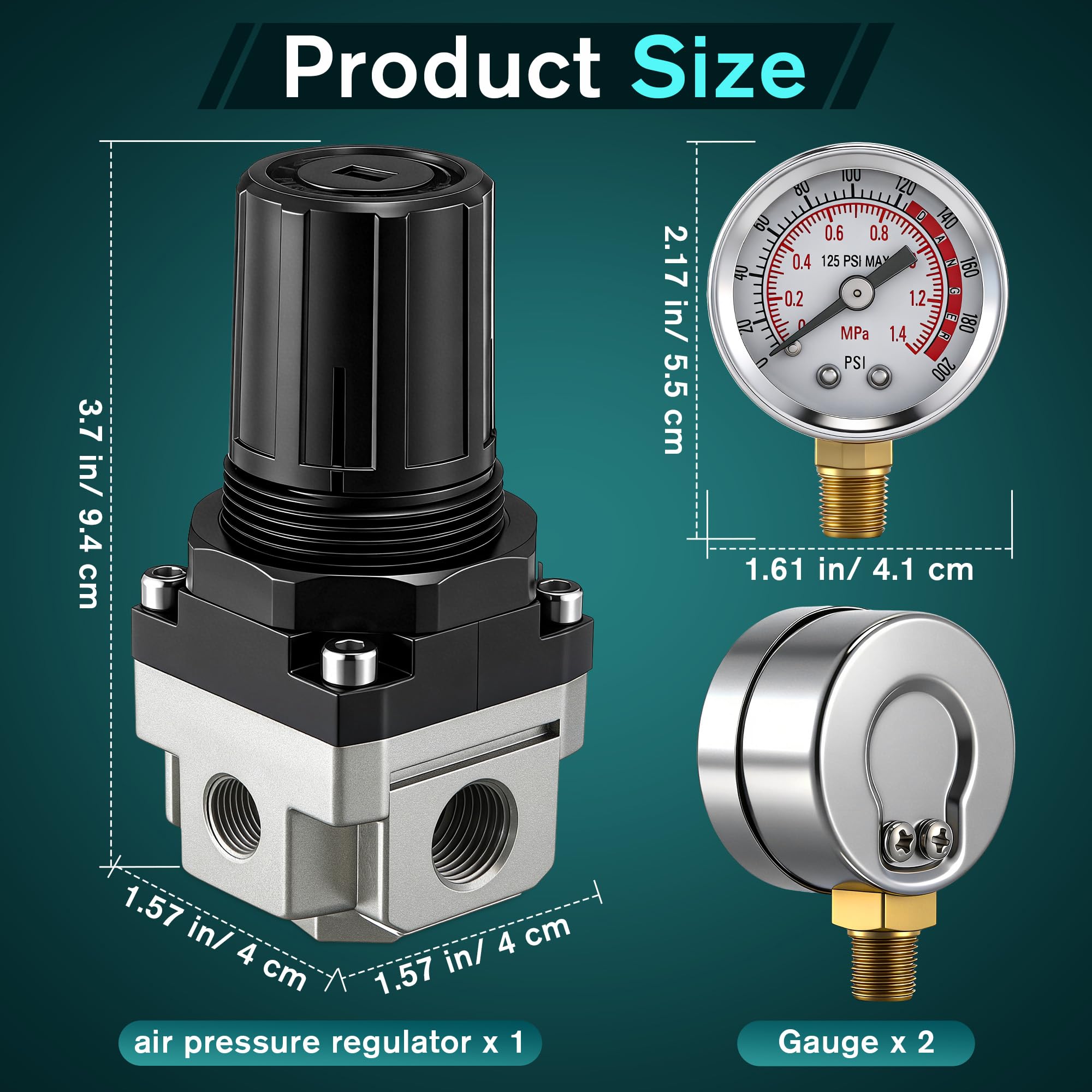 Dreyoo air regulator ports illustrate standard 1/4 inch NPT connections for easy installation
