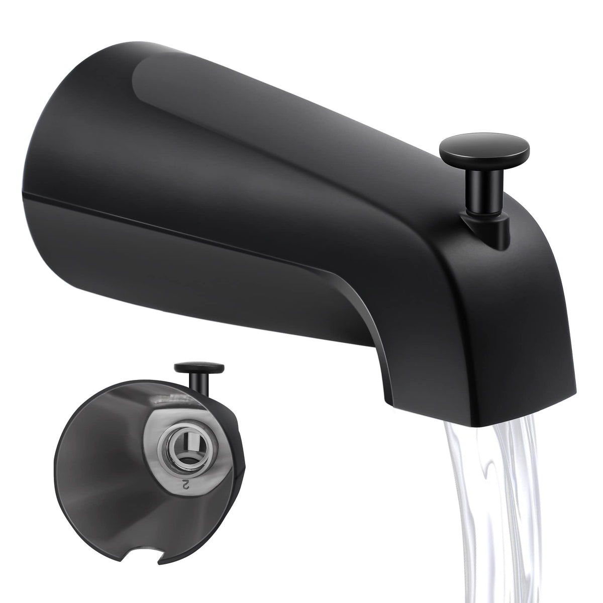 Dreyoo matte black bath spout front view enhances timeless bathroom style
