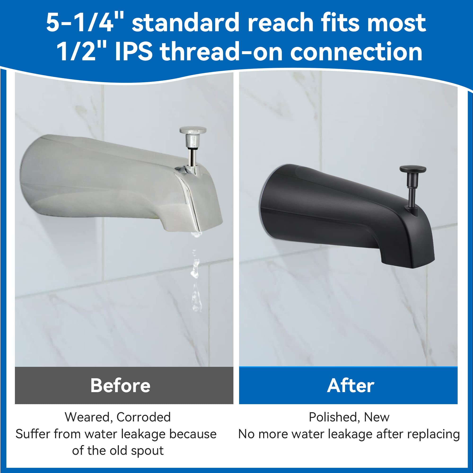 Dreyoo bath spout demonstrates smooth water flow between tub and shower