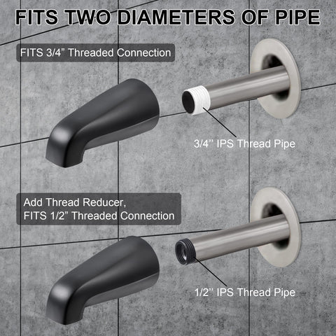 Spout with 1/2 to 3/4 inch IPS adapter for versatile plumbing compatibility.