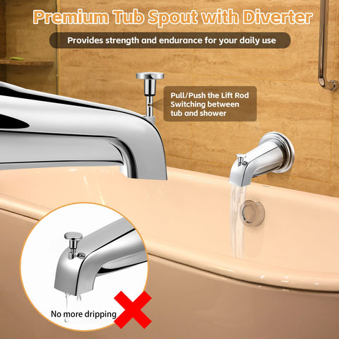 Dreyoo chrome tub spout finish adds modern style to bathrooms