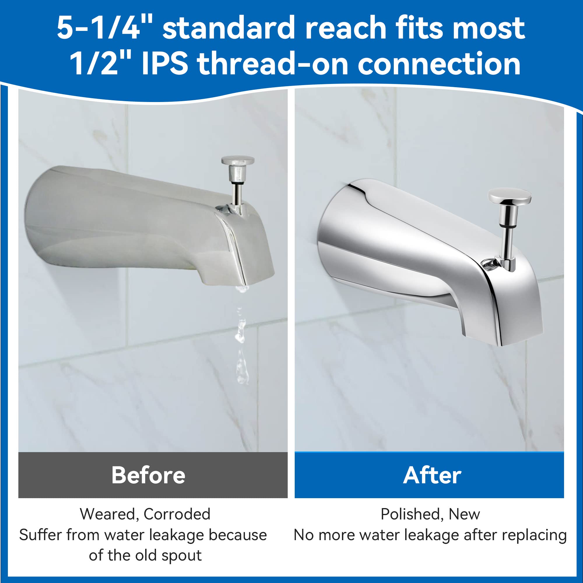 Dreyoo quick-install tub spout designed for simple, tool-friendly setup