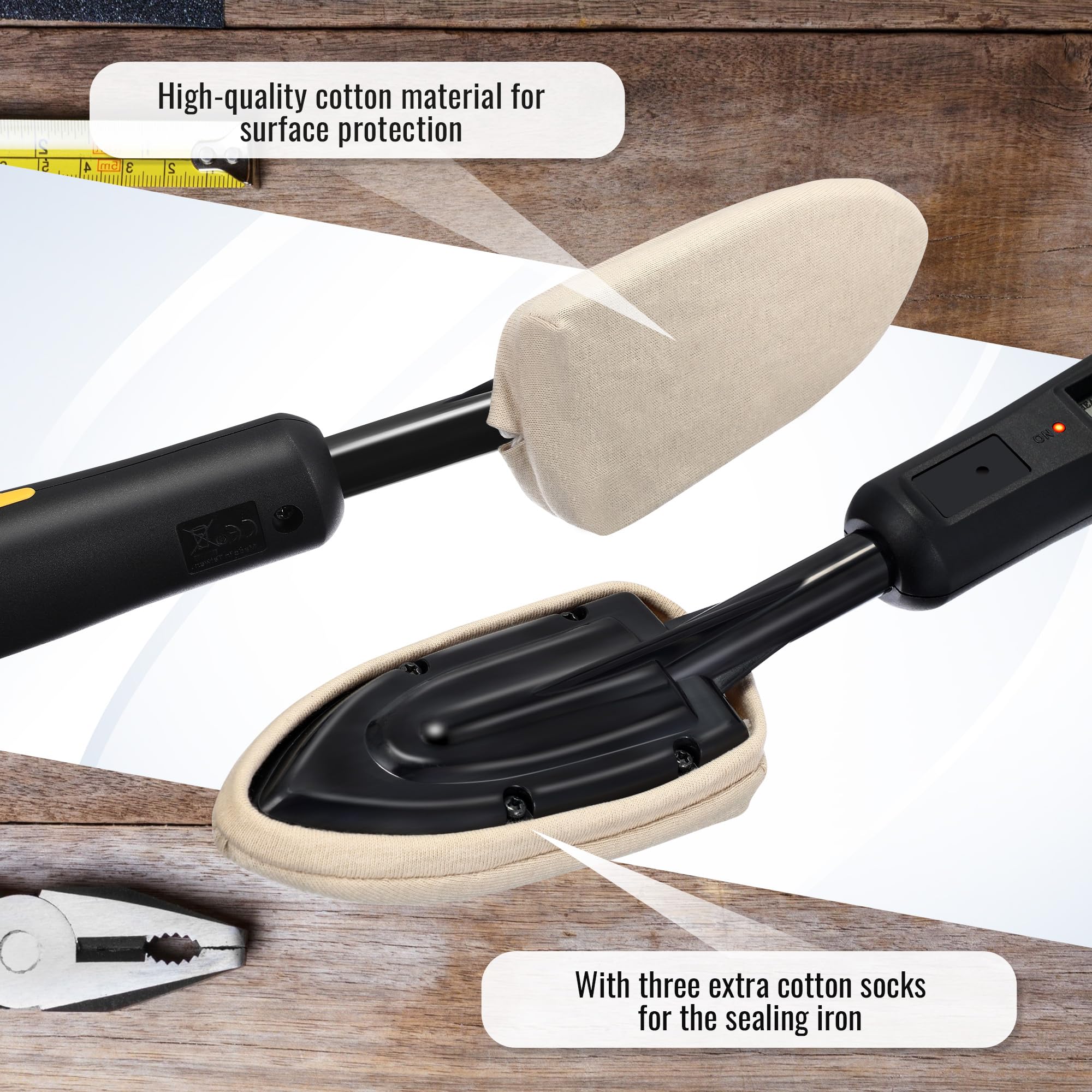 Dreyoo Edge Banding Iron packaging contents reveal three cotton socks and user manual.