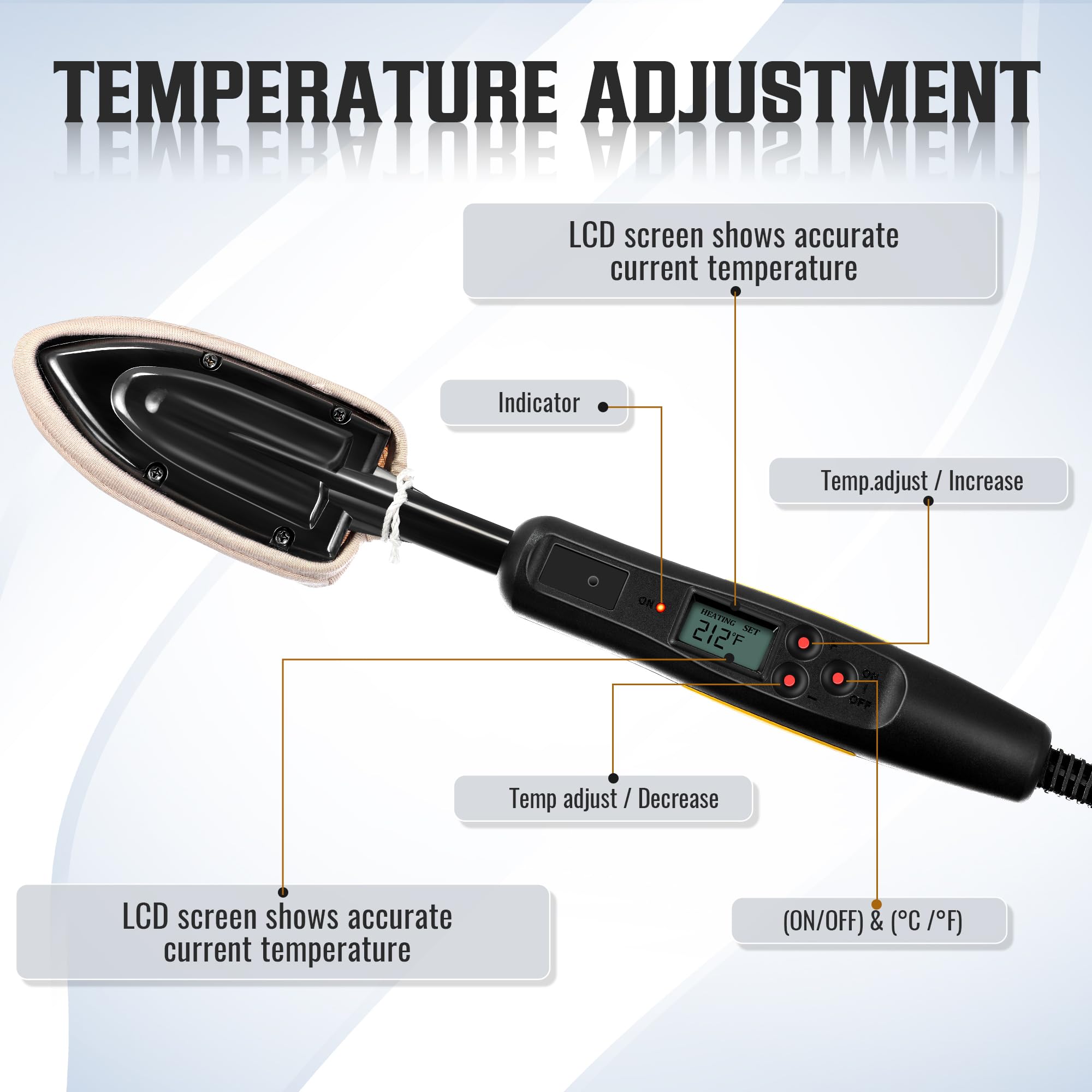 Dreyoo Edge Banding Iron temperature control panel demonstrates easy °C/°F switching.