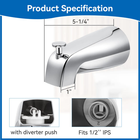 Dreyoo front diverter tub spout chrome finish enables easy water-to-shower switching