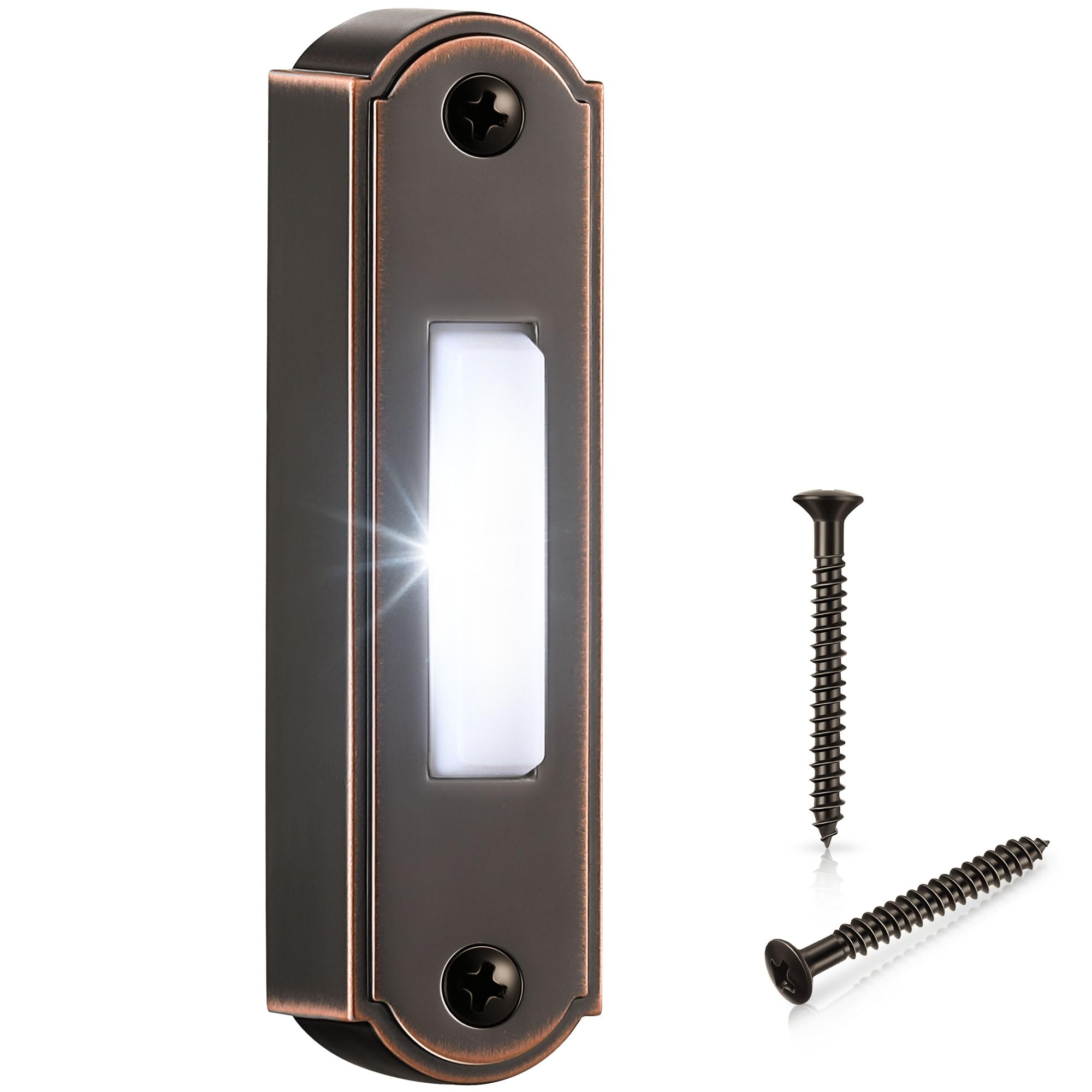 Dreyoo bronze metal lighted doorbell button front view highlights nighttime visibility.