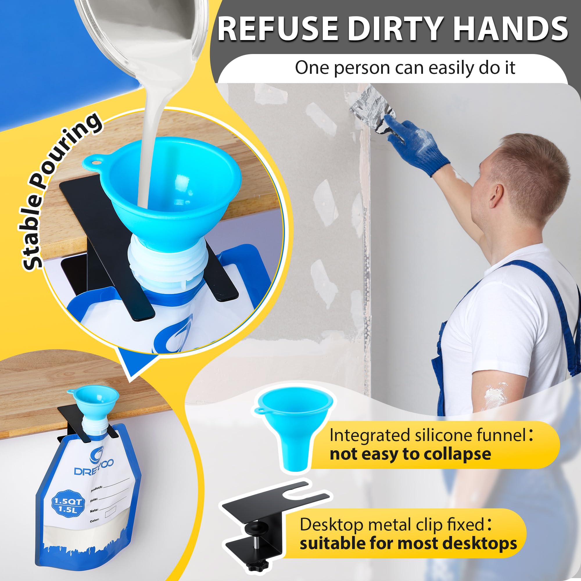 Dreyoo metal table clip secures bags during pouring for stability.