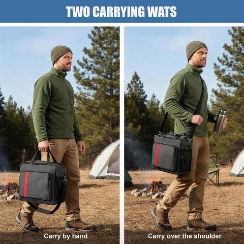 Dreyoo MH9BX bag exterior mesh straps secure extra propane cylinders.