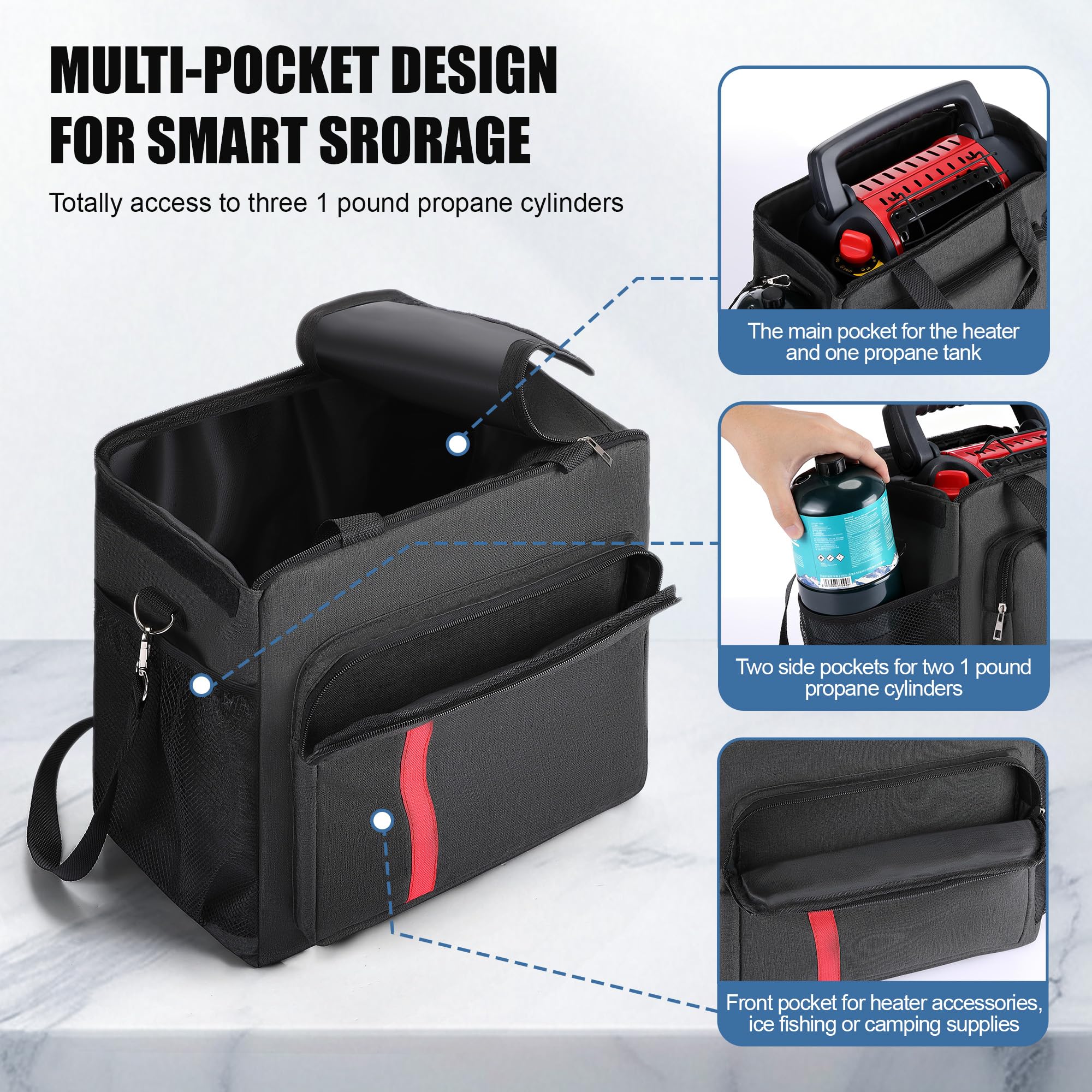 Dreyoo MH9BX bag interior padding cushions heater and cylinders on bumps.