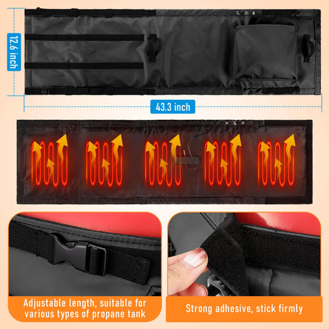 Dreyoo propane tank heater blanket on tank in use supports steady warmth outdoors.