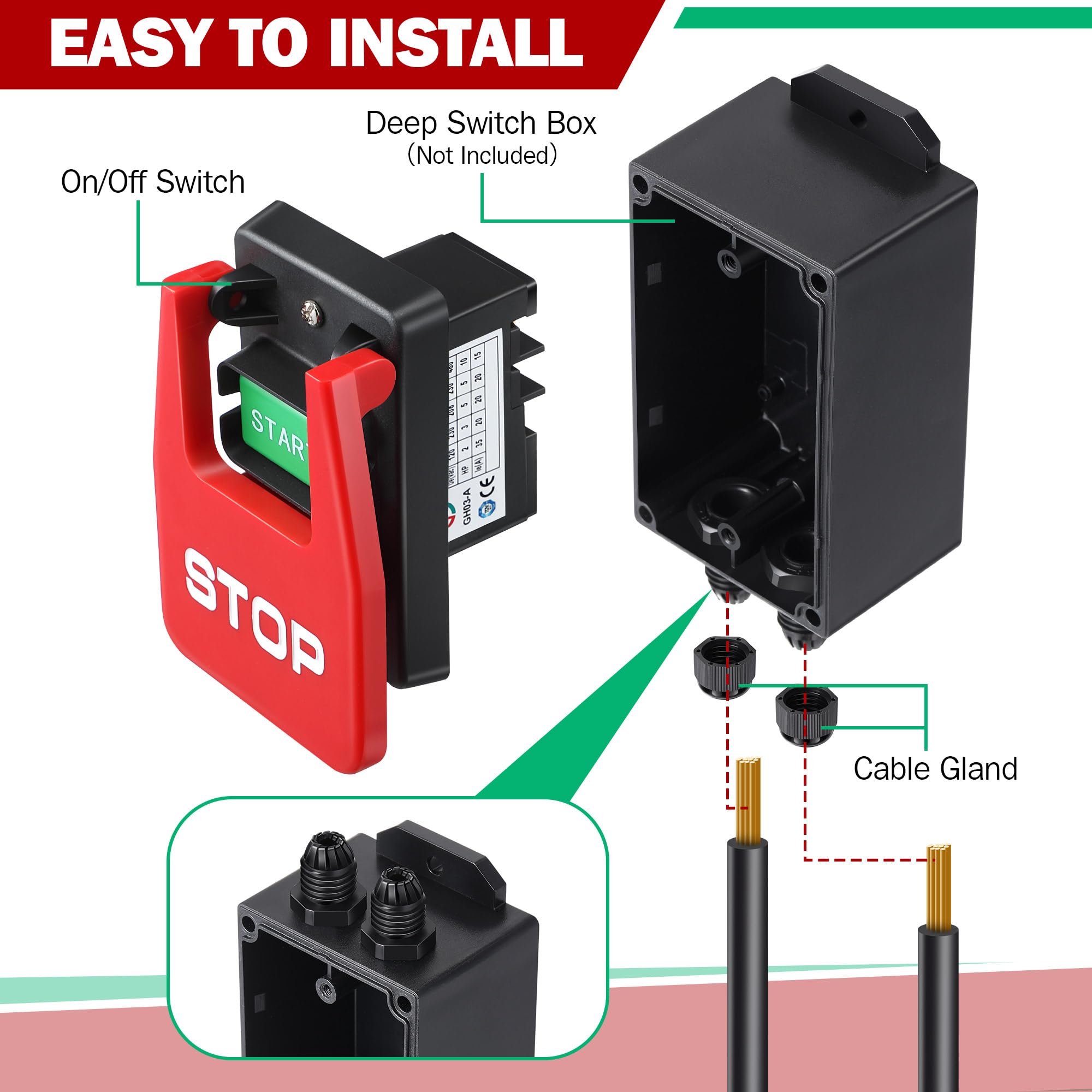 Dreyoo safety switch showing the recessed START button for safer activation.