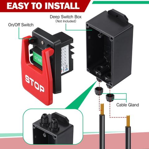 Dreyoo safety switch showing the recessed START button for safer activation.