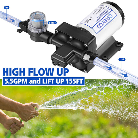 Dreyoo self-priming diaphragm pump ready for RV or marine use