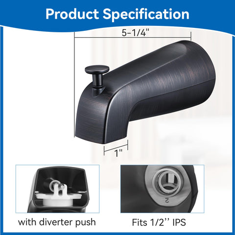 Dreyoo spout diverter front-detail shows easy flow control between tub and shower.