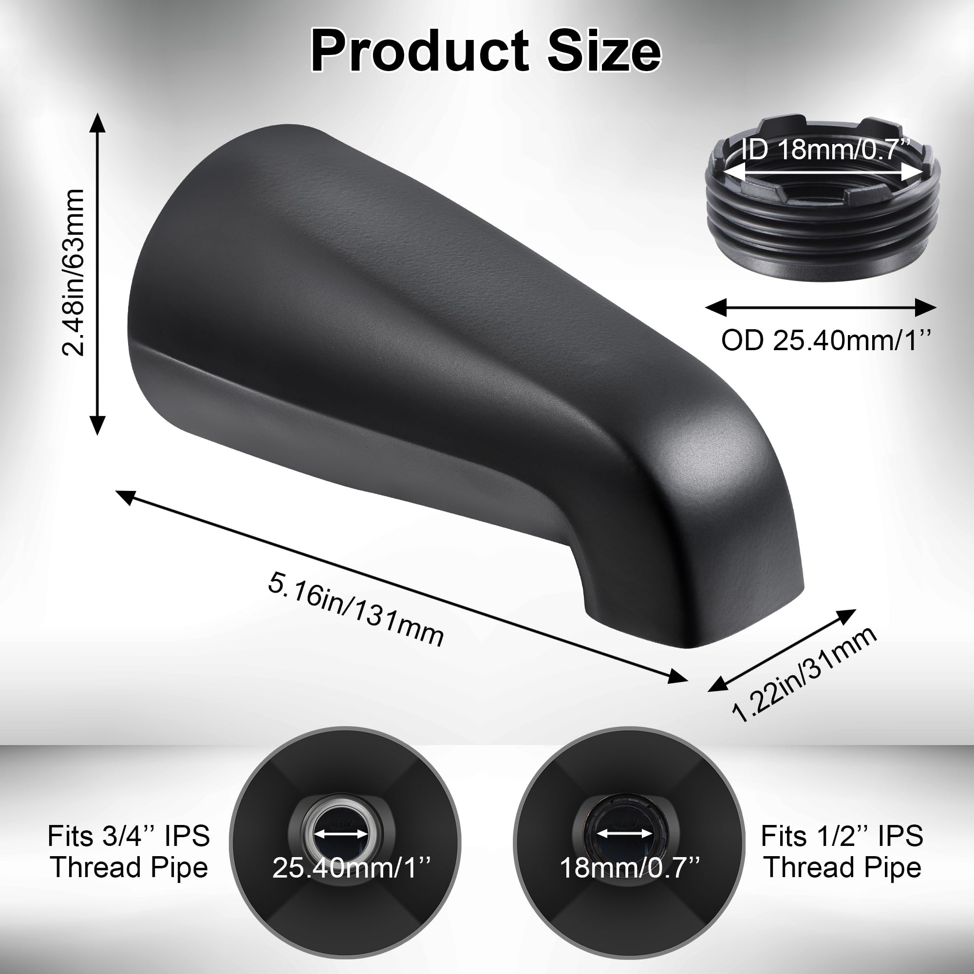 Five-inch spout length suits standard tub setups and wall alignment.