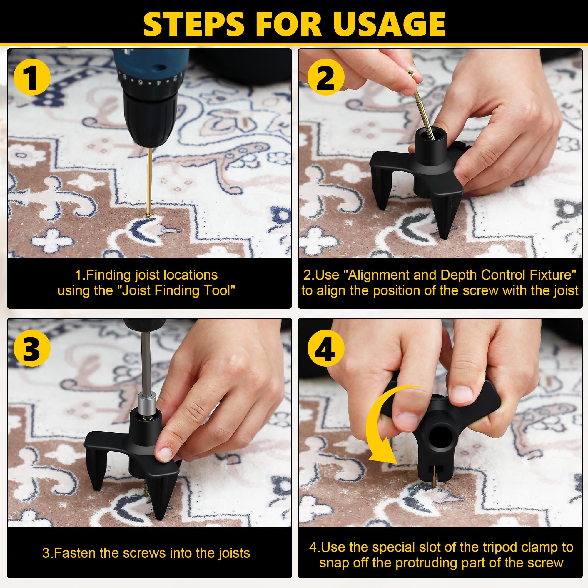 Dreyoo Squeaky Floor Repair Kit alignment and depth fixture guiding nails for precision.