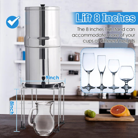 Dreyoo stainless-steel stand compatible with Berkey filters for versatile setups.