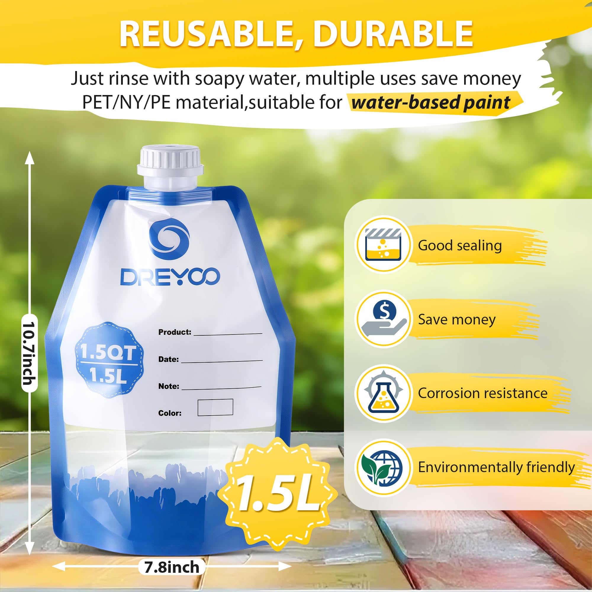 Dreyoo transparent bag bottom allows quick checks of remaining paint.