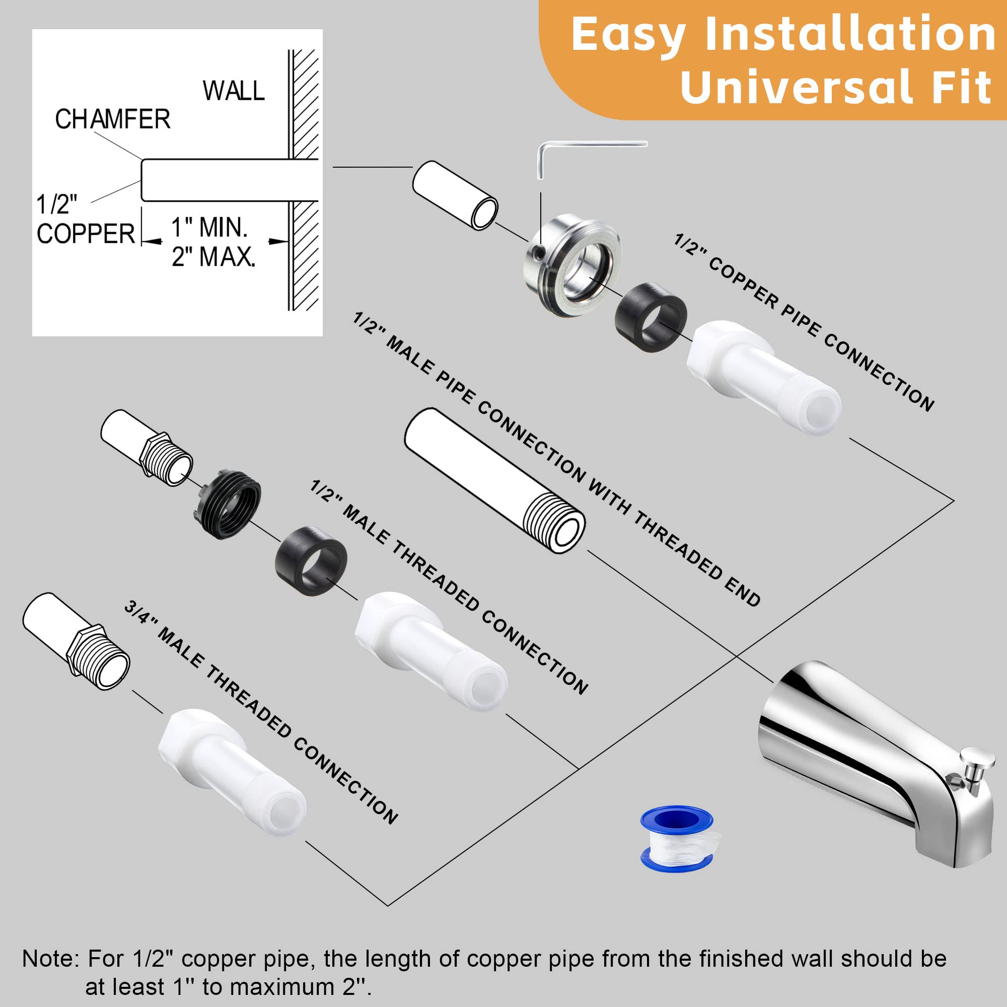 Dreyoo tub spout adapters kit supports simple replacement