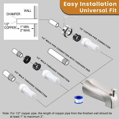 Dreyoo compatible with 1/2 inch copper, 1/2 inch IPS, and 3/4 inch IPS pipes.