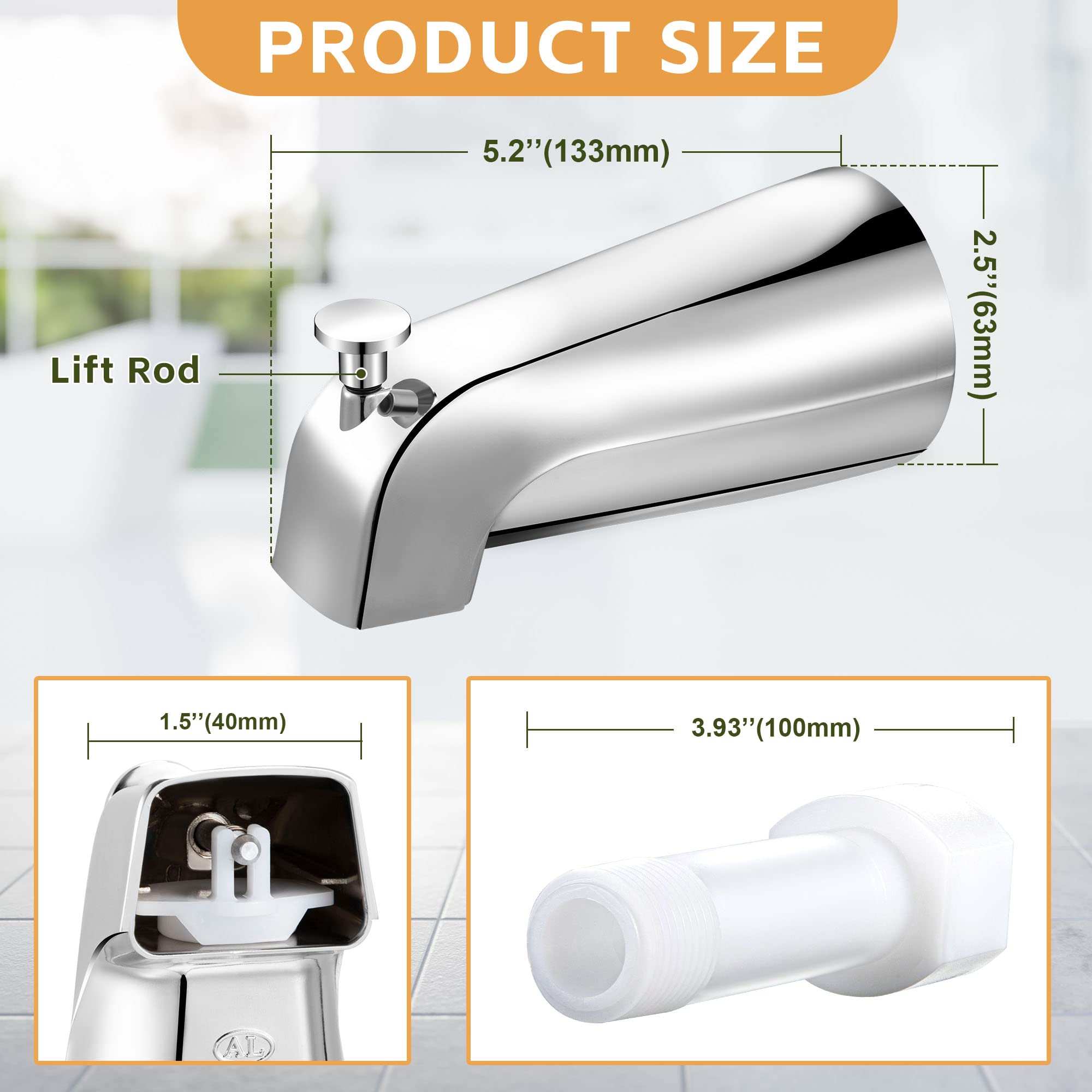 Dreyoo tub spout with durable metal finish for long-lasting bathroom performance