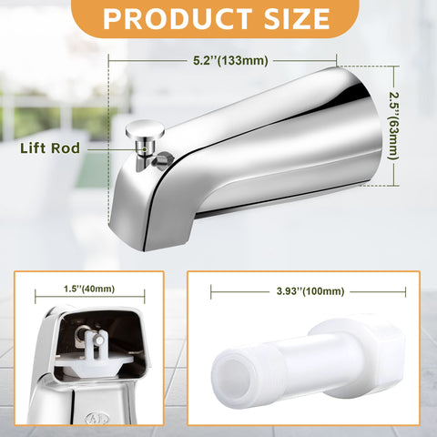 Dreyoo tub spout with durable metal finish for long-lasting bathroom performance