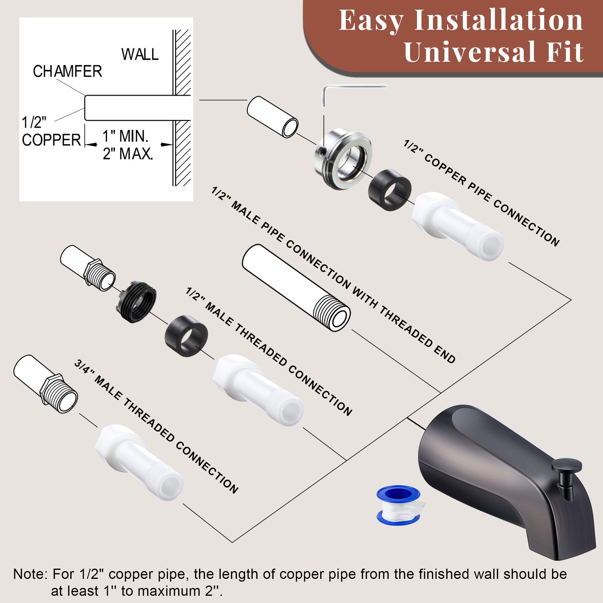 Dreyoo tub spout has a sleek design that complements various bathroom styles