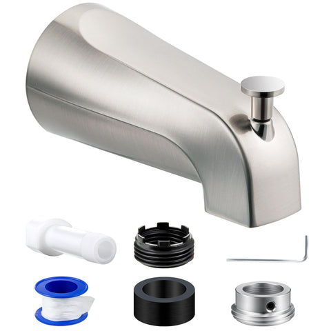 Dreyoo tub spout with universal diverter in brushed nickel for easy DIY installation.