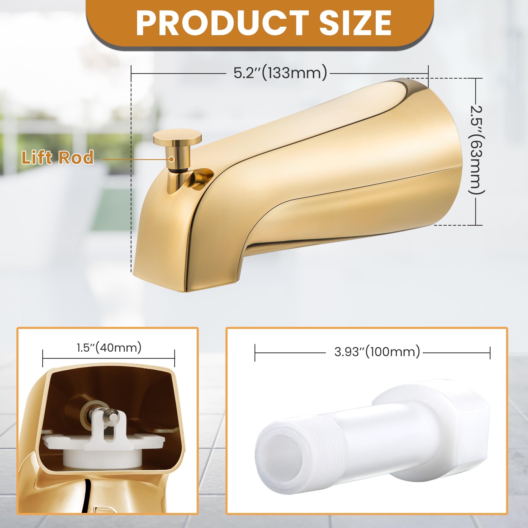 Dreyoo universal-fit tub spout connects to 1/2 inch copper pipe securely