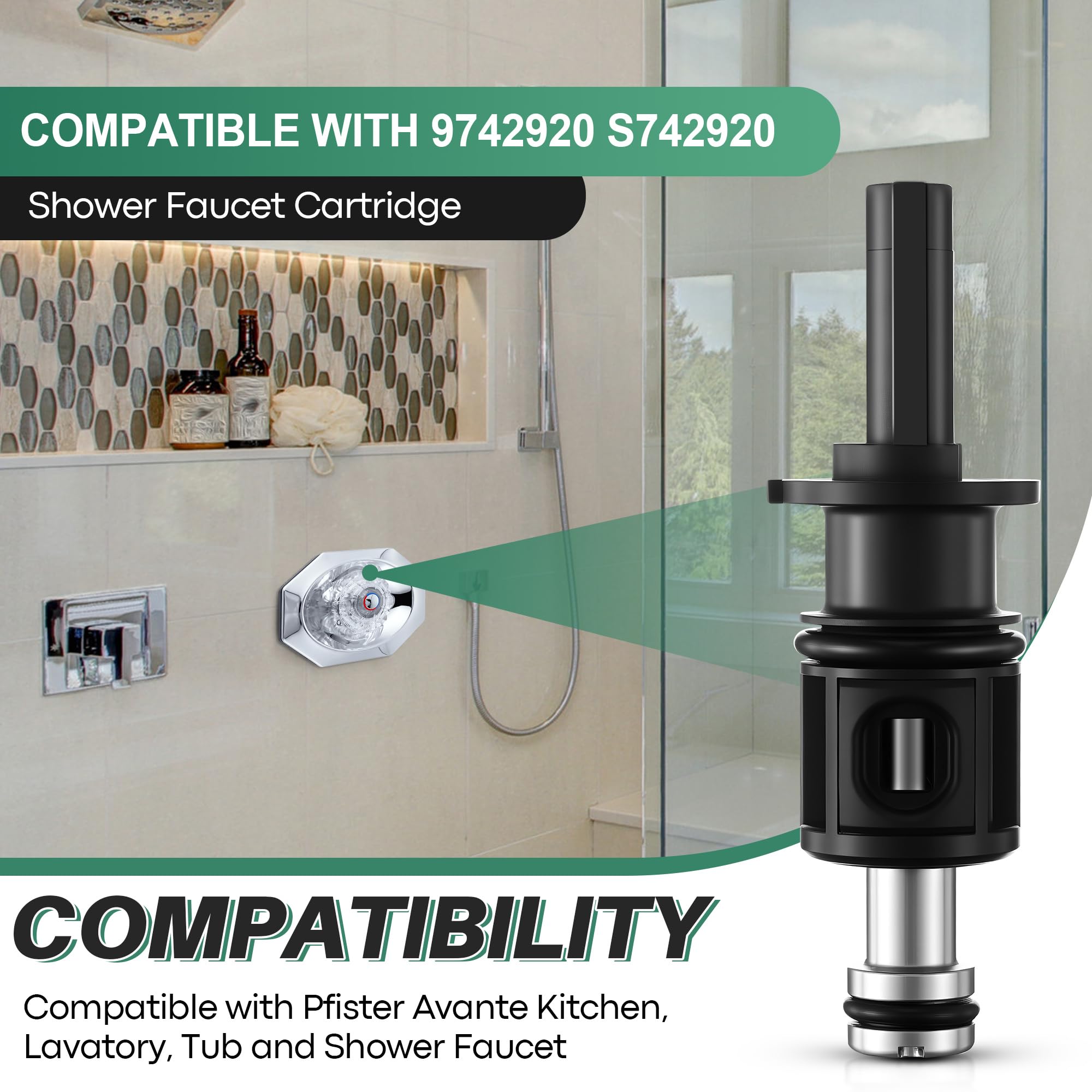 Dreyoo metal-stem cartridge close-up for durable shower performance