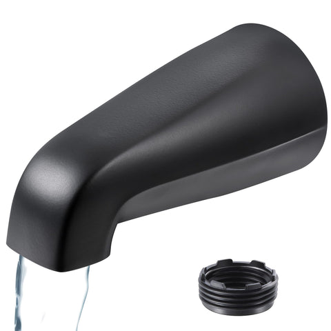 Dreyoo universal bath spout with adapter, matte black finish, seamless fit.