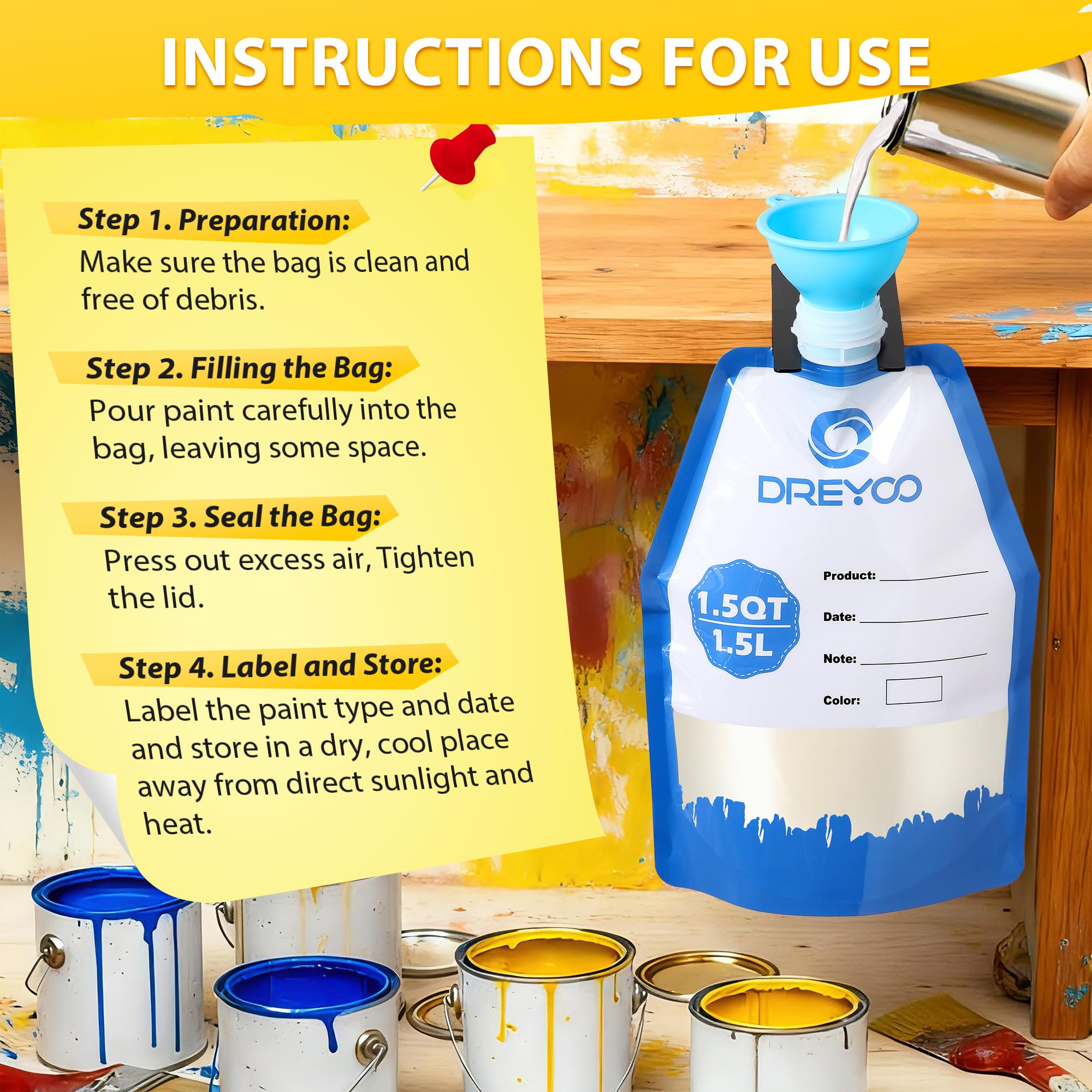 Dreyoo bags designed for water-based paints for safe storage.