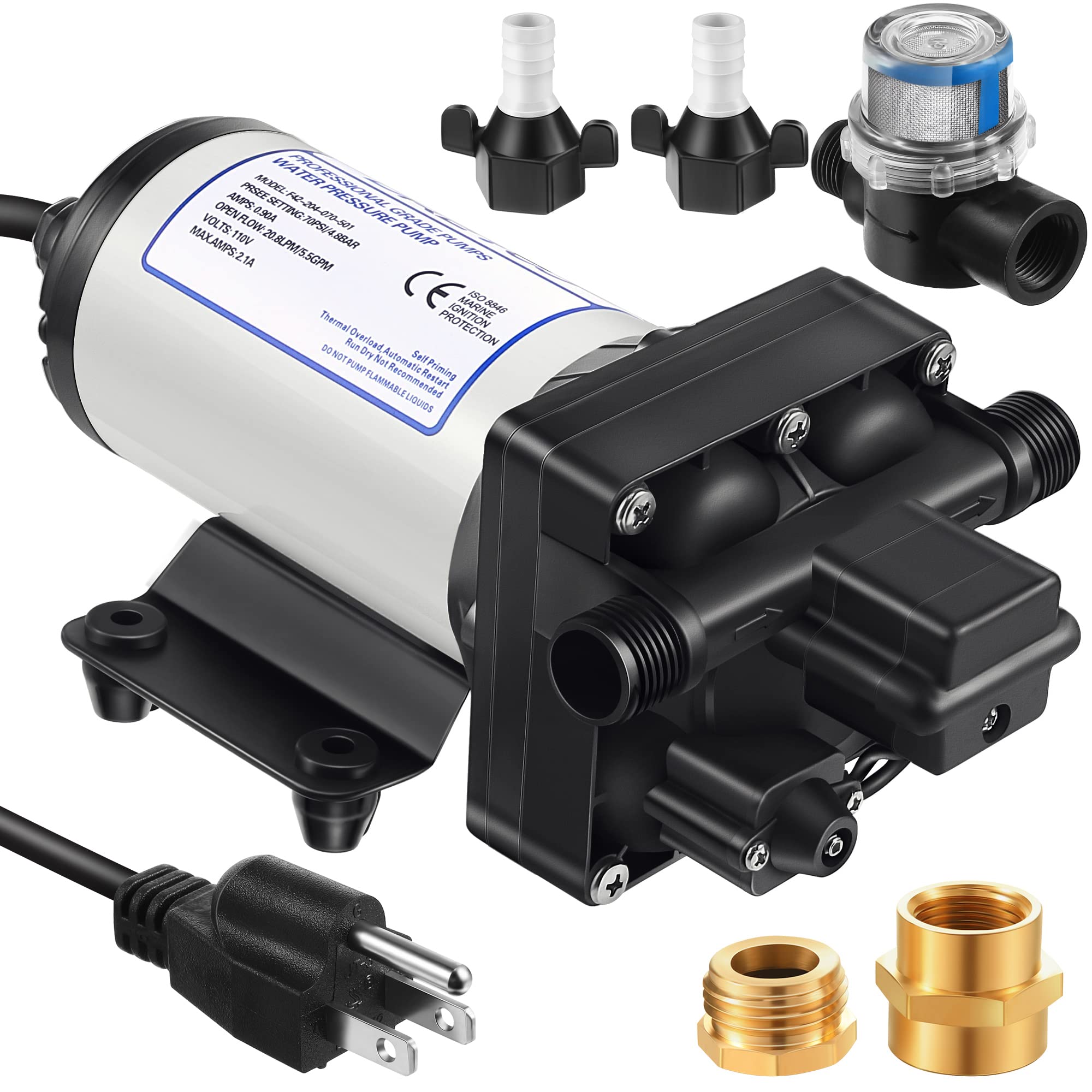 Dreyoo 110V pump delivers steady 5.5 GPM at 70 PSI for reliable water pressure