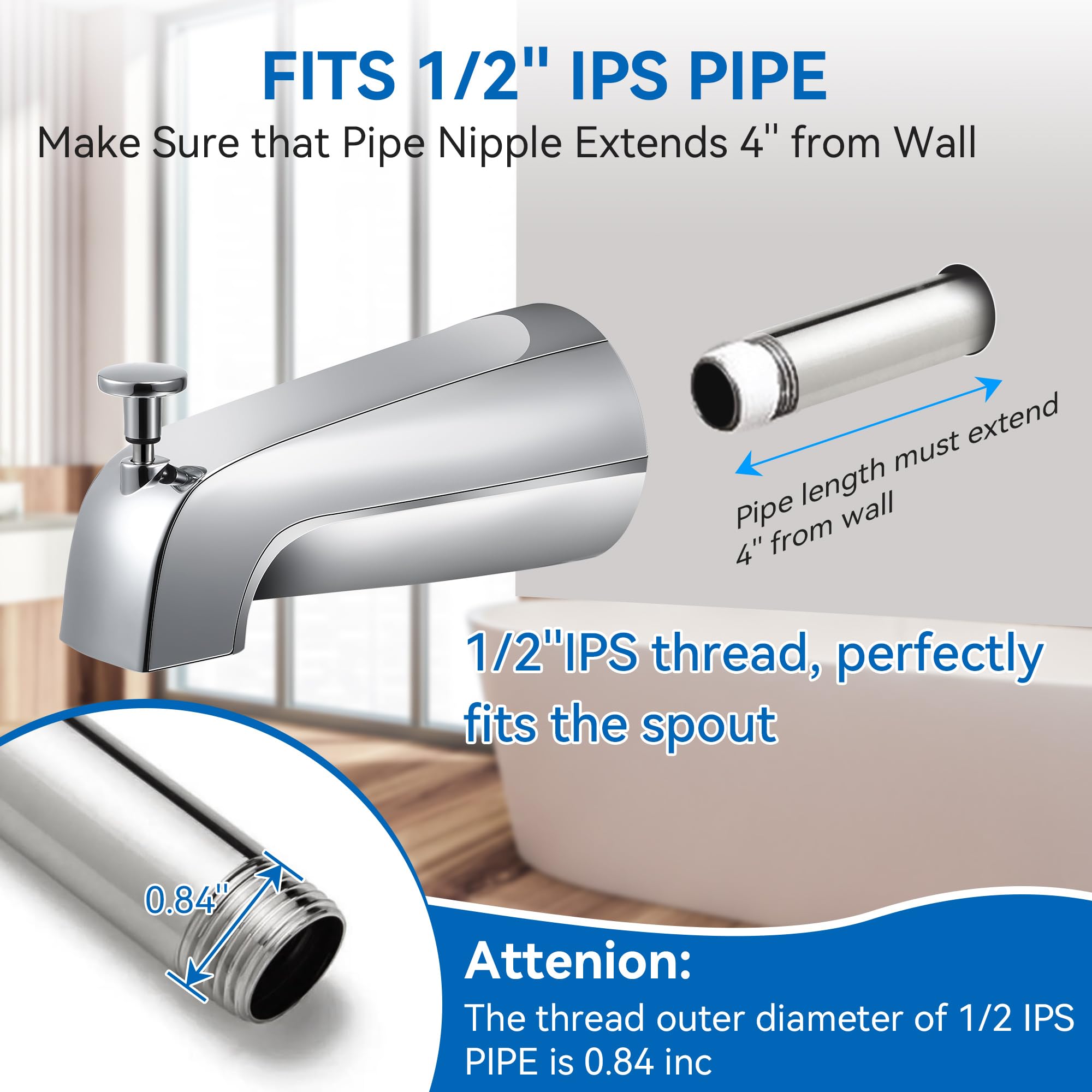 Dreyoo tub spout shows compatibility with Westbrass system for seamless retrofit