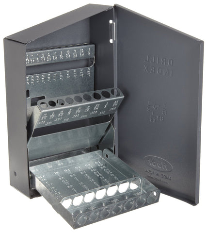 Drill America drill bit index case with 29 sizes keeps bits organized for quick setup.