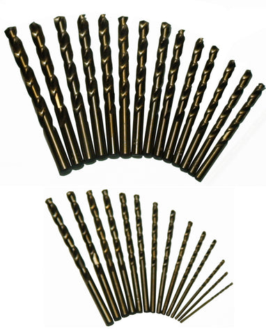 Close-up of M35 cobalt bits with gold oxide finish for wear resistance.