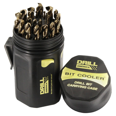 Drill America DWD29J-CO-PC round case keeps cobalt bits organized and protected.