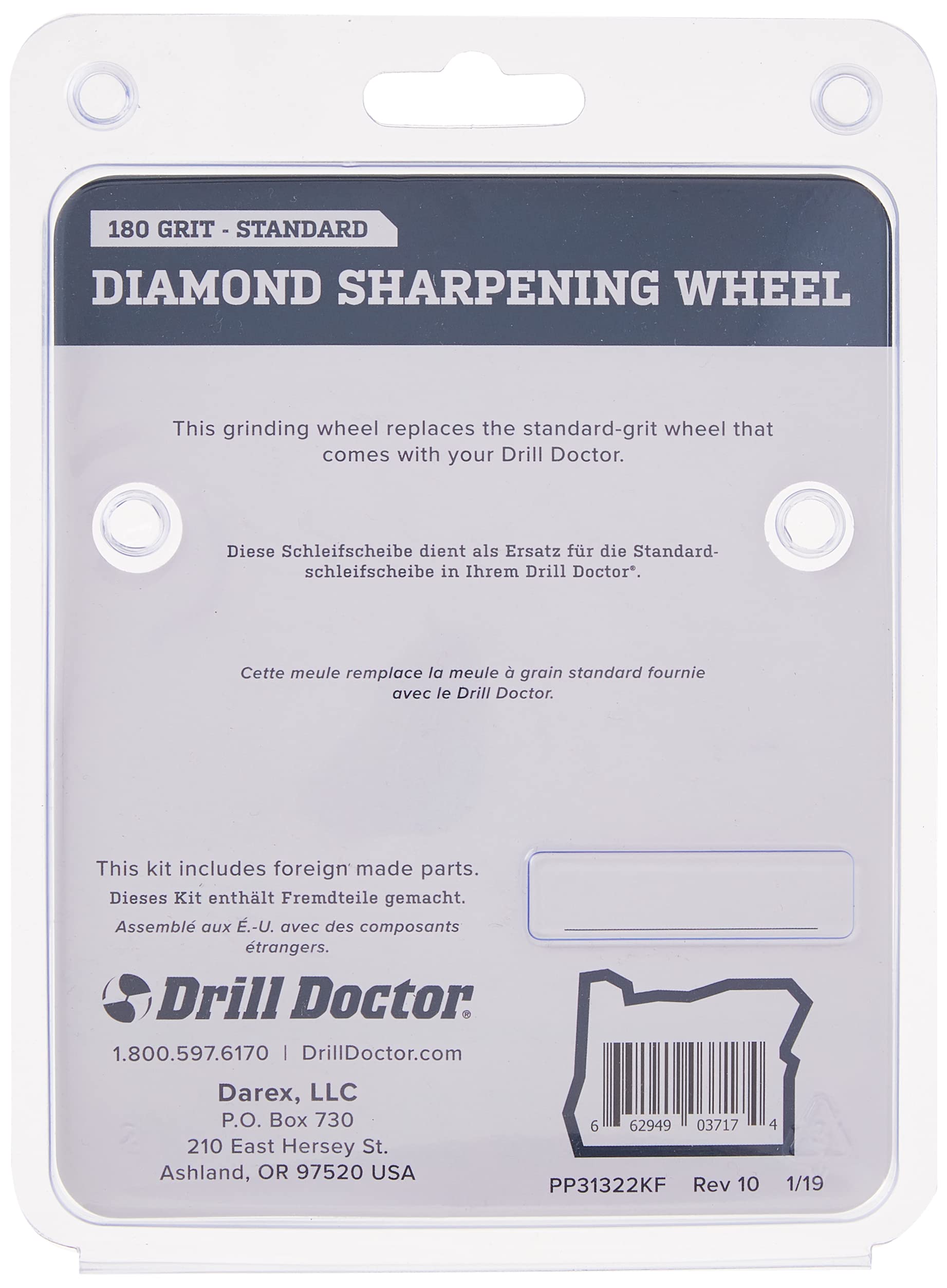DA31320GF wheel installed on a Drill Doctor tool for replacement.