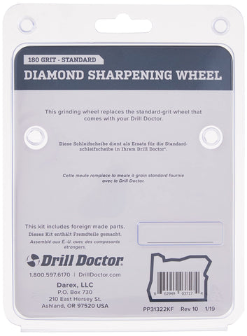 DA31320GF wheel installed on a Drill Doctor tool for replacement.