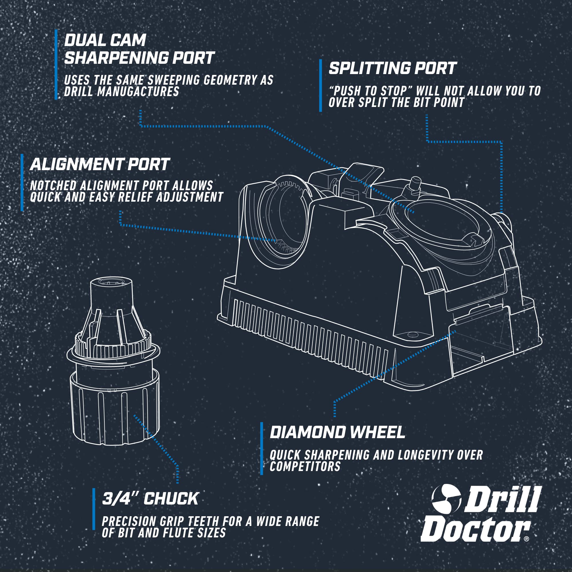 DD750X dial adjustment detail for setting sharpening angles