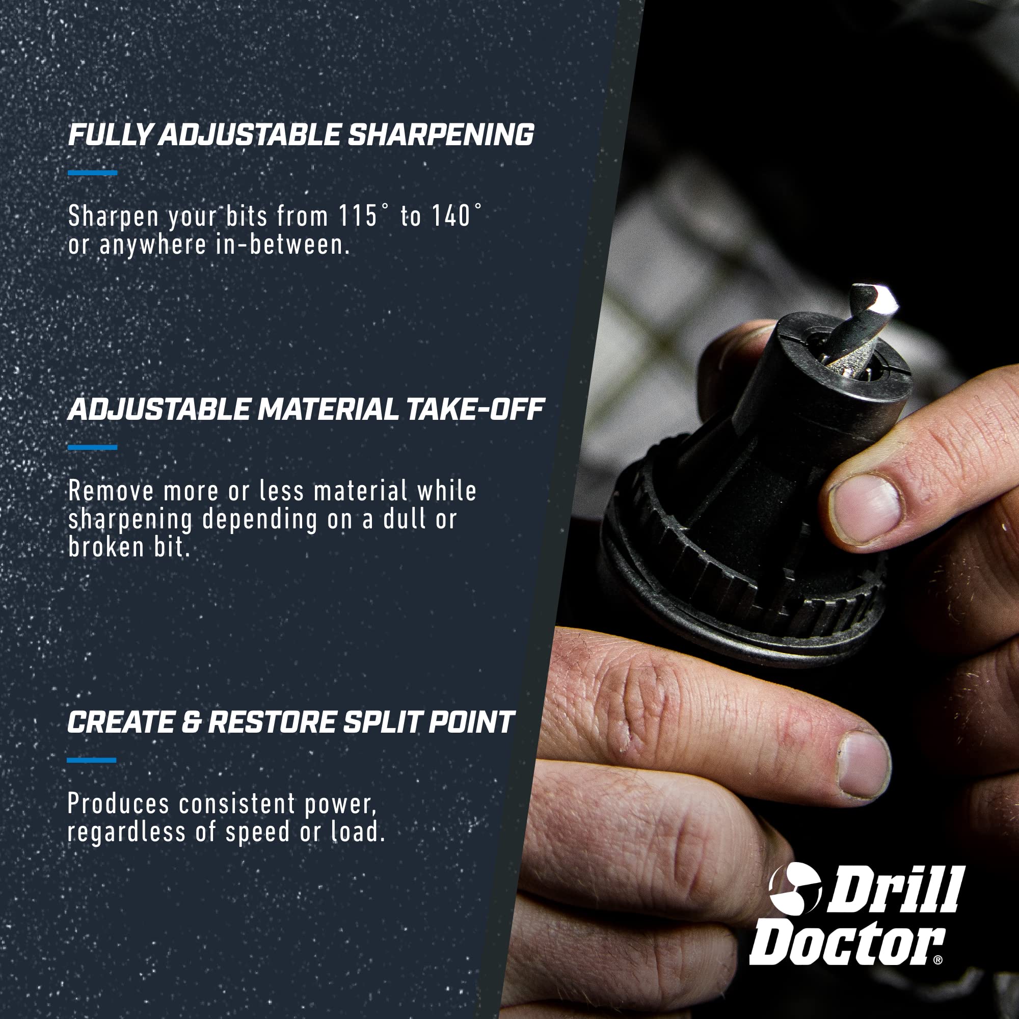 Drill Doctor DD750X compatibility view showing 3/32 to 3/4 inch range