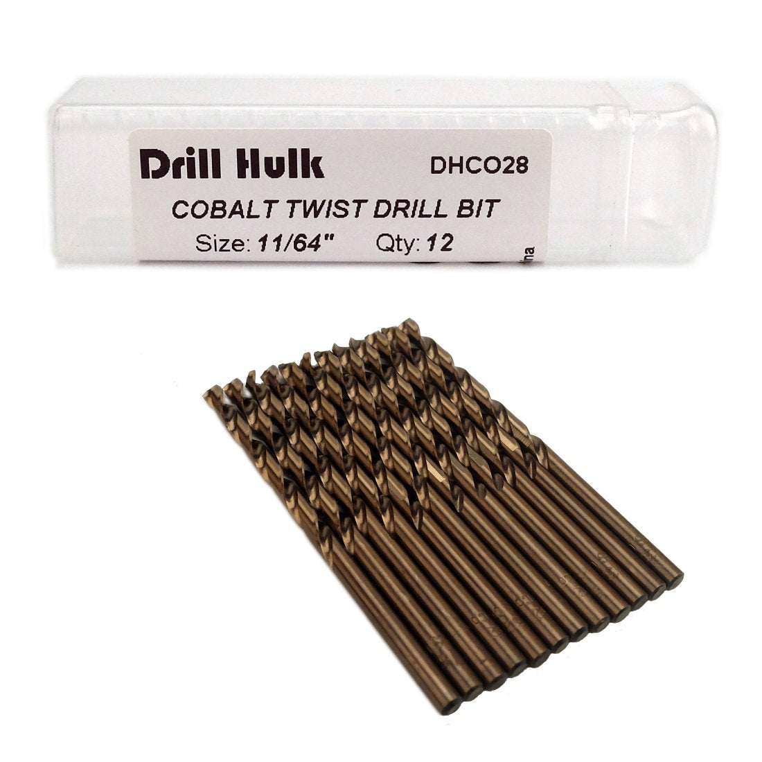 Drill Hulk 11/64 cobalt drill bits in case for organized metal drilling projects