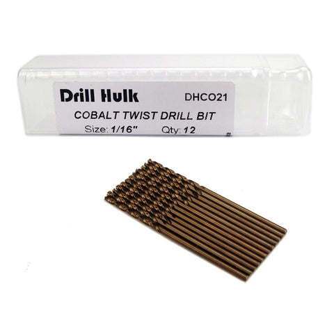 Drill Hulk 1/16-inch cobalt drill bit cutting through hard metal for clean holes
