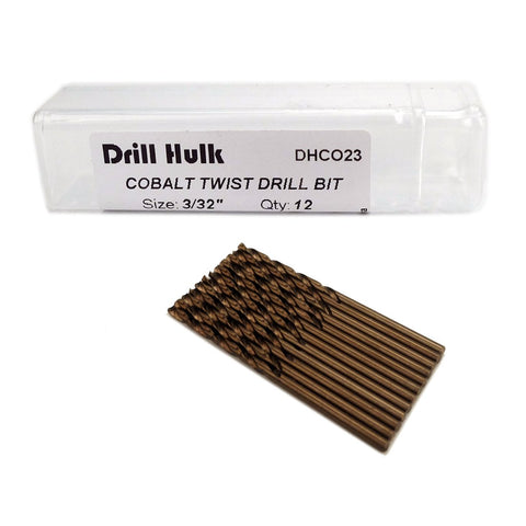 Drill Hulk 3/32-inch cobalt drill bits in a case for easy storage and quick access.